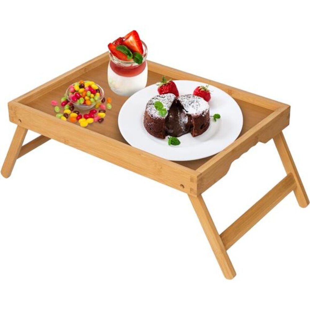 Bamboo Bed Tray Table Folding Legs Breakfast In Bed Laptop TV Serving Tray